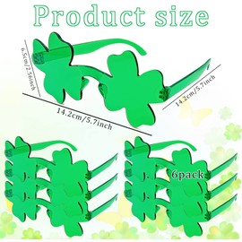 QXBXYHM 6 Pairs St. Patrick's Day Shamrock Sunglasses Four Leaf Clover Glasses St. Patrick's Day Green Shamrock Glasses Irish Glasses for St. Patrick's Day Party