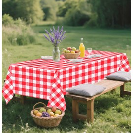 SietDESEO 2 Pack Red Gingham Tablecloth Rectangle 54 x 108 Red and White Checkered Table Cloth Disposable Plaid Table Cover Plastic for Birthday Baby Shower Picnic Wedding Party Supplies