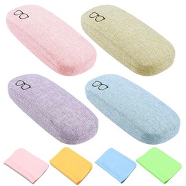 LoNinLoAn Hard Case Glasses Case, 4 Pieces Linen Fabric Glasses Case, Glasses Box, Portable Storage Box, Glasses Bag with Glasses Cleaning Cloth for Glasses and Sunglasses, Unisex, multicoloured