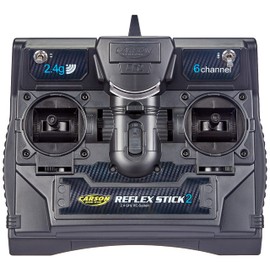 Carson 500501006 FS Reflex Stick II 2.4 GHz – 6-Kanal-Fernsteueranlage, Fernbedienung mit Empfänger für Modellbau-Fahrzeuge wie RC Autos und Schiffe, Schwarz