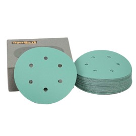 TigerShark 6 Inch Sanding Discs 6 Hole Wet Dry Grit 220 50pcs Pack Special Anti Clog Coating Film Green Line Hook and Loop Dustless Random Orbital Sander Paper