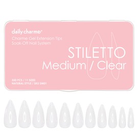 Daily Charme Gel Stiletto Nail Extension Tips (Stiletto Medium Clear, 550 Count)