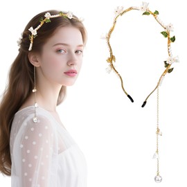 Xyembu Flower Headband for Women Girls Bridal Flower Headband Fairy Accessories Headpiece Bridal Crown Green leaf Headpiece Floral Hair Accessories for Weeding Birthday Party Cosplay