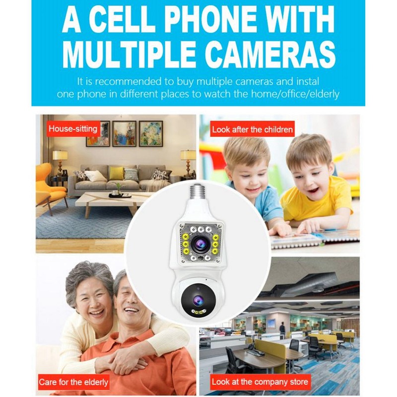 FHD 1080P Dual Lens Light Bulb Security Camera 360 Degree