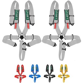 2 PCS 5 Point Racing Harness SFI, 1PC Black Racing Belts 5 Point Harness Sets with Ultra Comfort Heavy Duty 2 Inch Shoulder Pads Fit for Sports Car, Racing Car, Car (Silvery)