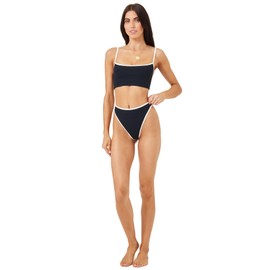 L*Space Ribbed Adalyn Bikini Top for Women, Full Coverage and Support Feel-Good Fit, Ribbed Midi Bralette with Color Blocking, Black-Cream, L