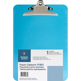 Business Source Spring Clip Plastic Blue Clipboard