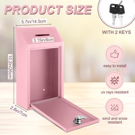 Yaocom Metal Money Donation Cash Box Collection Safe Suggestion Box with Lock Wall Mounted Mailbox Delivery Ballot Container for Home Office Outdoor Farmstand(Pink,10.24 x 5.71 x 2.95 Inch)