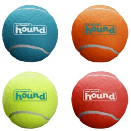 Outward Hound Squeaker Ballz – Squeaky Tennis Balls for Dogs 50 lbs and Over, Interactive Dog Toy for Fetch & Training, Large (3"), 4-Pack