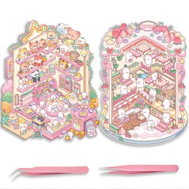 TELAIN Creative DIY 3D Sticker Sets, with Two Tweezers and Four Large Stickers, Reusable Waterproof Scene Backgrounds for Stress Reducing Fun and Creative Leisure Activities