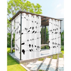 Tersuger 1 Panel Waterproof Outdoor Curtains 108 inches Long for Patio Night Full Moon Crow Wire Indoor Outdoor Privacy Curtain Light Filter Grommet Drapes for Porch Cabana Pergola