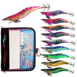 Egging Egi No. 3.5 Set, Squid Fishing, Squid Fishing, Squid Squid, Egi with Rattle, 10 Pieces, Bait Tree, Lure Set, Strong Appeal, Luminous Egi, Egi Case Included, Carabiner Included