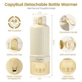 CapyBud Portable Bottle Warmer for Travel, 17Oz Detachable Milk Warmer On The Go - Fast Heating, Built-in Sterilizer, 48H Keep Warm, Precise Temp Control, Portable Bottle Warmer for Breastmilk & Water