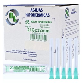 DL Aguja HiPodérmica Calibre 21x32 Verde Caja Con 100 Capacidad En Volumen 1 Ml