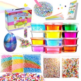 DIY Slime Kit - Children's Toy, Make Your Own Slime, with 12 Colours of Crystal Clay Mud, 1 Galaxy Egg Slime, Foam Balls, Fruit Face Decoration, Non-toxic Crystal Mud Plasticine Toy.