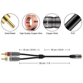 J&D 3.5 mm to Dual RCA Audio Cable, Gold Plated Copper Shell Heavy Duty 3.5mm Female to 2 RCA Male Stereo Audio Adapter Cable Adapter Cord, 1 Feet