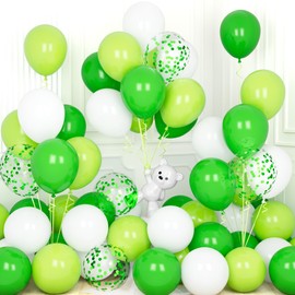 Green White Balloons, Ousuga 30 pcs 12 Inch Matte White Lime Green Confetti Latex Balloons Set For Boys Men Birthday Jungle Safari Baby Shower Wedding Anniversary Engagement Dinosaur Party Decorations
