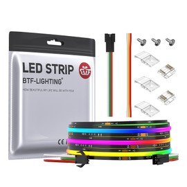 BTF-LIGHTING FCOB SPI COB RGB LED Strip WS2811 IC LED Stripe Chasing Colour Effect High Density Light 3M 630LEDs/m DC24V Black PCB IP30 (without Power Supply & Controller)