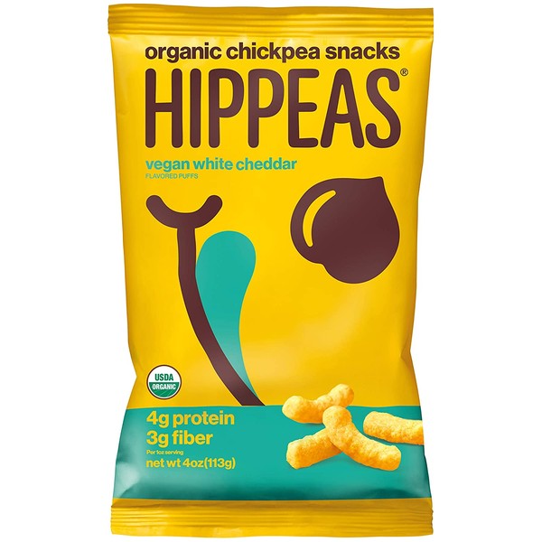 HIPPEAS Organic Chickpea Puffs + Vegan White Cheddar | 4 ounce, 12 count | Vegan, Gluten-Free, Crunchy, Protein Snacks