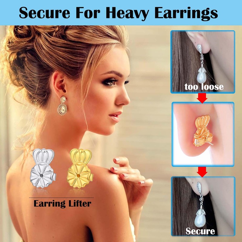 3 Pairs Adjustable Silver Earring Backs for Droopy Ears, Hypoallergenic