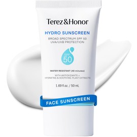 Terez & Honor Protector Solar Facial: Protector solar hidratante para el rostro de amplio espectro SPF 50 con protección UVA/UVB - Hidratante, calmante, resistente al agua, sin residuo blanco y no graso - 1.69 oz