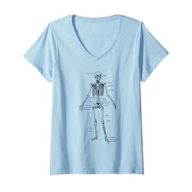 Womens Skeleton Skeletal System Anatomy Names of Bones V-Neck T-Shirt