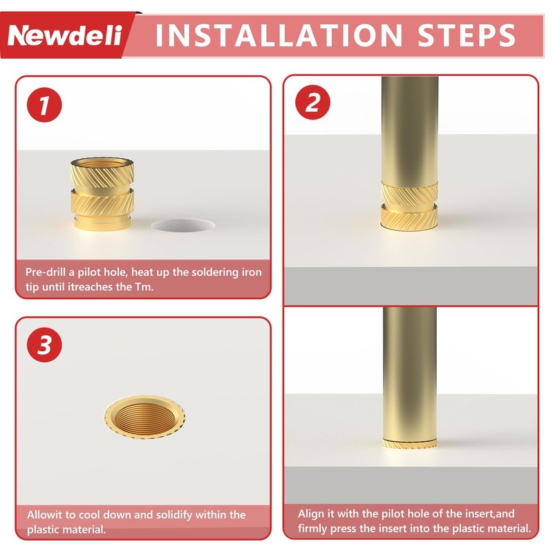Newdeli 100pcs M4 Heat Set Inserts M4x6x6 Threaded Inserts for