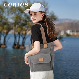 CORIOS Women's Handbag Canvas Shoulder Bag Casual Handbag Tote Bag Large Tote Bag Hobo Bag for Work School Shopper Travel Everyday, gray, Casual