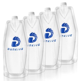 Dunkive Filter Collapsible Water Bottles, 1L Canteens (32oz), Foldable Water Container for Traveling, Hiking, Camping, Backpacking - Lightweight, Reusable, Clear Design(4 Pack)