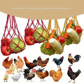 4PCS Feeder Chicken Vegetable String Bag, Poultry Fruit Holder Chicken Cabbage Feeder Treat Feeding Tool with Hook for Hens Coop Toy for Hen Goose Duck Large Birds (Multiple Colors, One Size)