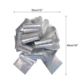 sourcing map 12 Inch Giant Large Pull Bow Big Glitter Metallic Car Bows Ribbon for Wedding Presents Gift Wrapping Christmas, Silver