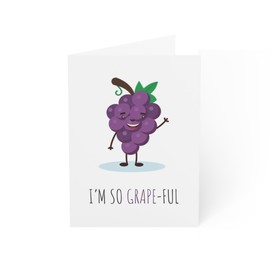 Grateful Grape Themed Thank You Card - 'I'm So Grape-ful' Pun, Ideal for Appreciation, 6x8 inch, Envelope Included