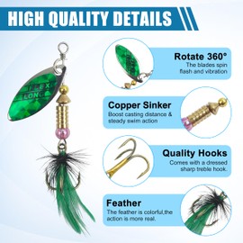 Fishing Lures Spinnerbait Kit, Rooster Tail Fishing Lures Inline Spinner Baits Trout Spoon Hard Metal Spinnerbaits with Treble Hooks for Bass Trout Salmon Saltwater Freshwater