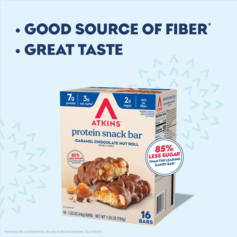 Atkins Caramel Chocolate Nut Roll Snack Bar, Protein Snack ,
