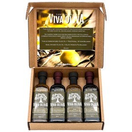 Viva Oliva Four 60ml (2oz) Variety Gift Set - Premium Flavored Extra Virgin Olive Oils (Tuscan Herb & Basil) and All Natural Balsamic Vinegars (18 Year Traditional & Black Mission Fig)