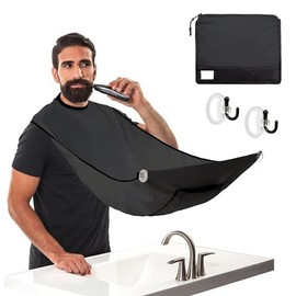 Beard Bib Apron Beard Catcher, Best Trimming Catcher for Shaving Beard Hair Catcher with Suction Cups, Shaving Gift for Men Stuff, 30 x 25 cm, Black