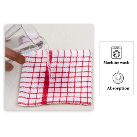 SYDR Terry Kitchen Grid Dish Cloths,100% Cotton(8 Pack) 12 x 12 Inches Super Soft and Absorbent Dish Rags, Quick Drying Dish Rags for Washing Dishes, Red