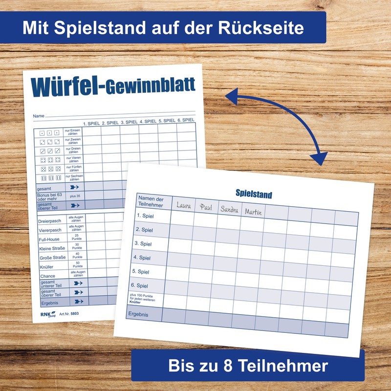 RNK 5803 – Dice Game Winning Sheet Block, A6, 3 x 85 Sheets
