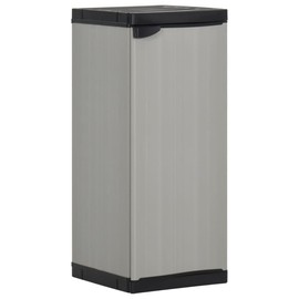 vidaXL Garden Storage Cabinet - Compact Patio Organizer, PVC and PP Material, with 1 Shelf and Security Lock, Gray and Black, 13.8"x15.7"x33.5"