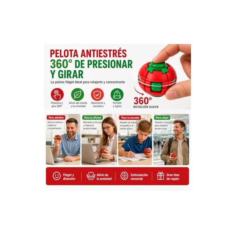 Pelota antiestrés giratoria 360°, Spinner de presión transformable