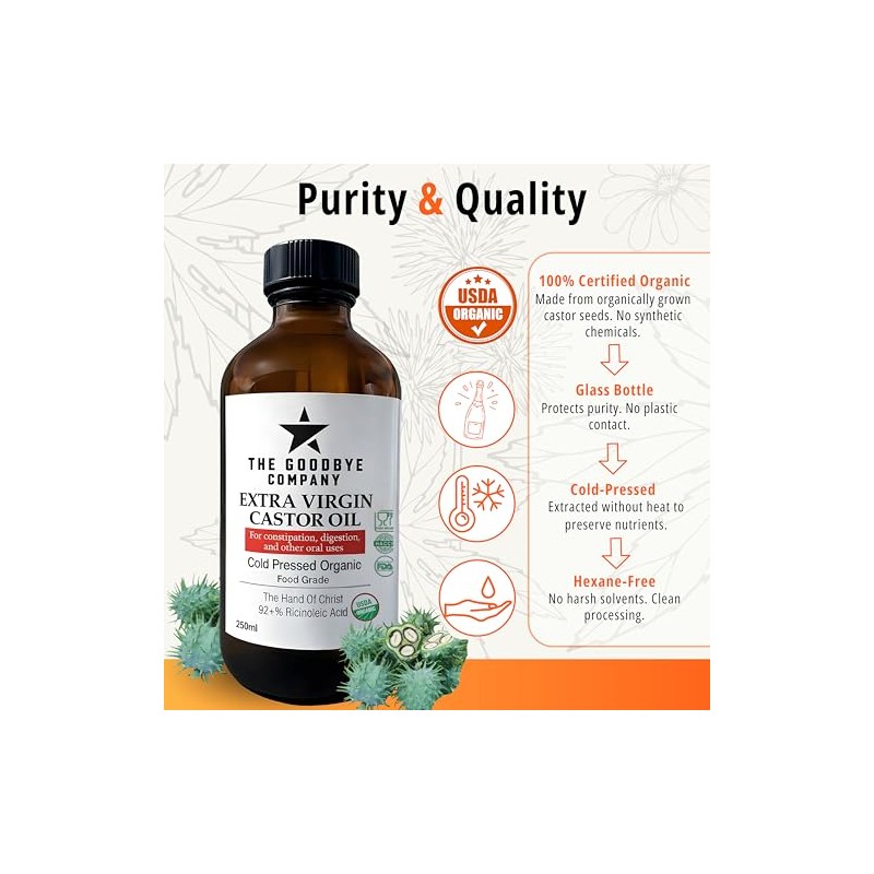 Extra Virgin Castor Oil - USDA Organic & Cold Pressed