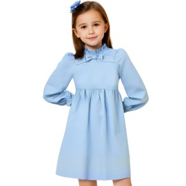 Jobakids Girls Fall Long Sleeve Light Blue Dress, Teens Girls Dresses Ruffled Smocked Collar, Party Casual Midi Dress for 2T