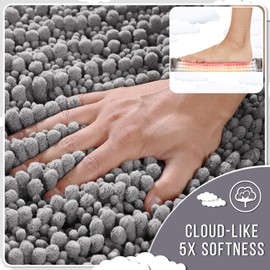 Yimobra Bathroom Rugs Sets 2 Piece - Quick Dry Extra Thick Luxury Chenille Bath Mat, Non Slip Super Absorbent for Tub Shower Sink, Machine Washable Shaggy Floor Mat, 24"x17+24"x20" Inch, Grey