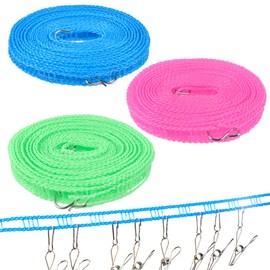 TIMESETL Pack of 3 Washing Line Camping 8 m Non-Slip Washing Line Nylon Flexible Travel Washing Line Camping Outdoor Extendable Washing Line for Hanging Camping Washing Line Outdoor