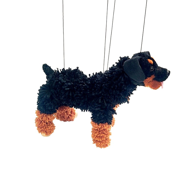 Artisan Owl Golden Rottweiler Marionette Puppet - Yarn Dog with