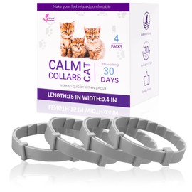 Gikool 4-Pack Cat Calming Collar, Breakaway Cat Collar for Kittens to Large Cats, 4-Week Long Lasting, for Cat Anxiety Relief, Ideal for Indoor Cats(Grey)