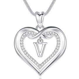 EUDORA Harmony Ball Necklace with Letters for Women, Copper Silver-Plated Heart Letter A-Z Alphabet Pendant Necklace with Name for Women, Gifts for Mother, Daughter, Girlfriend, 20 Inch Chain, Copper,