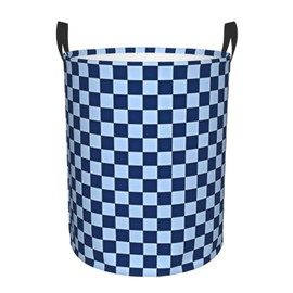 Abstract Blue Checkered Laundry Hamper with Durable Handle Waterproof Foldable Laundry Basket Round Dirty Clothes Organizer Storage Basket for Nursery Bedroom Bathroom College