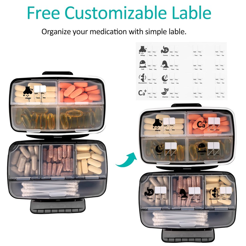 Travel Pill Organizer Large Portable Moisture Proof Vitamin Case, Fullicon