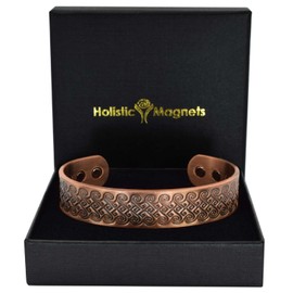 Wide Copper Magnetic Bracelet for Men Pure Copper Bangle Cuff Holistic Magnetic Band with 6 Strong Magnets Adjustable-GF (L: Wrist 19.5-22.5cm/7.6-8.75")